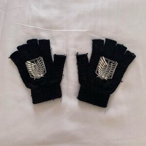 black and white attack on titan survey corps logo fingerless gloves